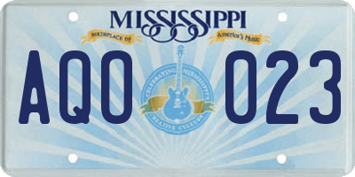 MS license plate AQO023