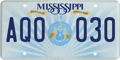 MS license plate AQO030