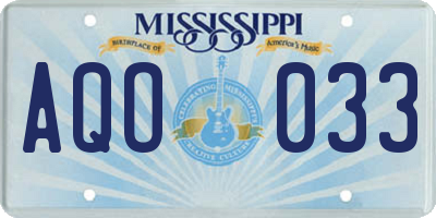 MS license plate AQO033