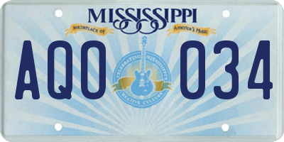 MS license plate AQO034