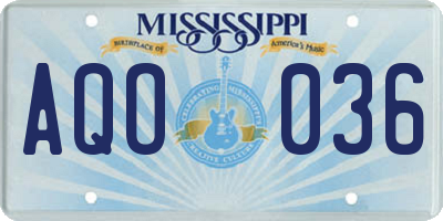MS license plate AQO036