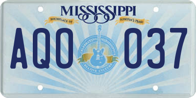 MS license plate AQO037