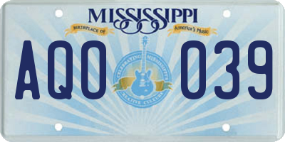 MS license plate AQO039
