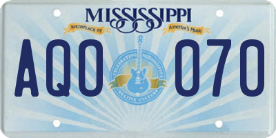 MS license plate AQO070