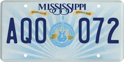 MS license plate AQO072