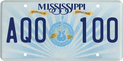 MS license plate AQO100