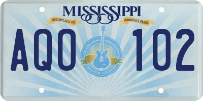 MS license plate AQO102