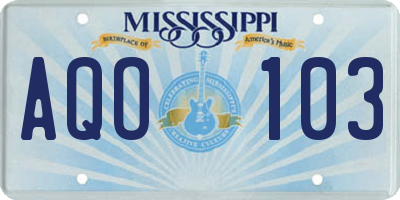 MS license plate AQO103