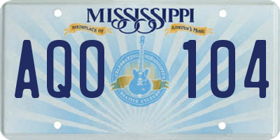 MS license plate AQO104