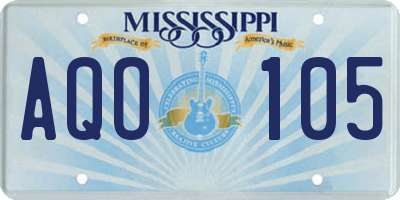 MS license plate AQO105