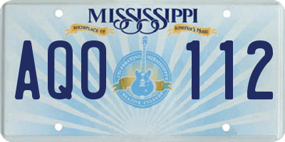MS license plate AQO112