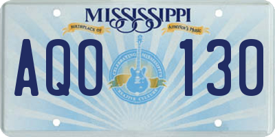 MS license plate AQO130