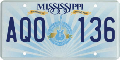 MS license plate AQO136