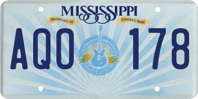 MS license plate AQO178