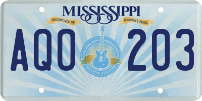 MS license plate AQO203