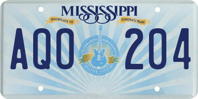 MS license plate AQO204