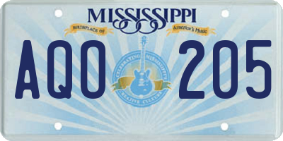 MS license plate AQO205
