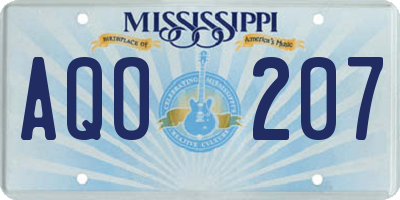 MS license plate AQO207