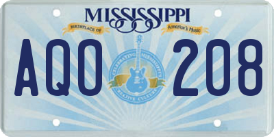 MS license plate AQO208