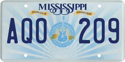 MS license plate AQO209