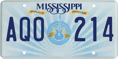 MS license plate AQO214