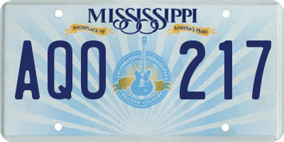 MS license plate AQO217