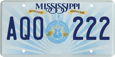 MS license plate AQO222