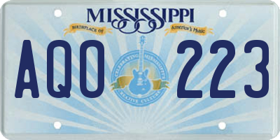 MS license plate AQO223