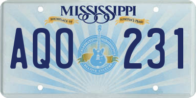 MS license plate AQO231