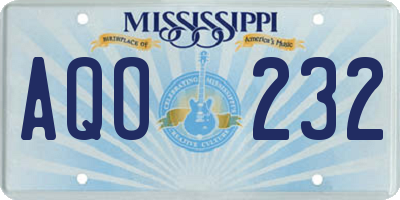 MS license plate AQO232