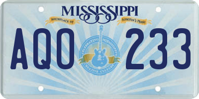 MS license plate AQO233