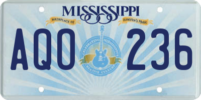 MS license plate AQO236