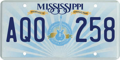 MS license plate AQO258