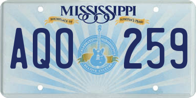 MS license plate AQO259