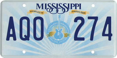 MS license plate AQO274