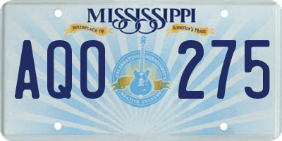 MS license plate AQO275