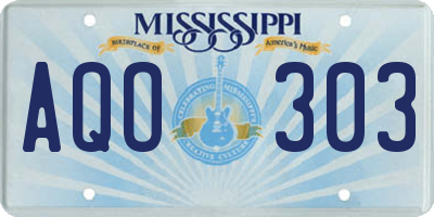MS license plate AQO303