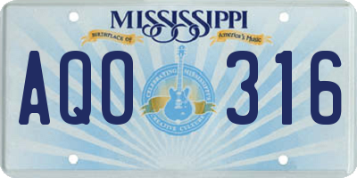 MS license plate AQO316