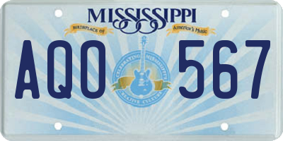MS license plate AQO567