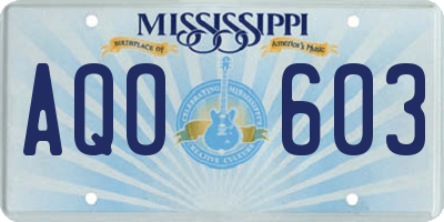 MS license plate AQO603