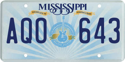 MS license plate AQO643