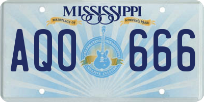 MS license plate AQO666