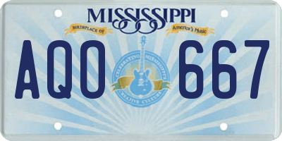 MS license plate AQO667