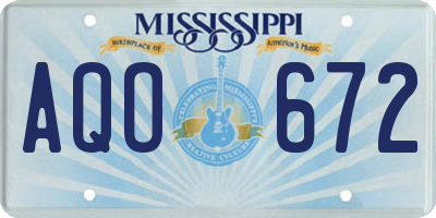 MS license plate AQO672