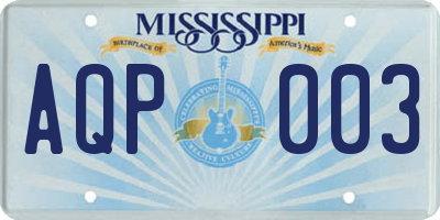 MS license plate AQP003
