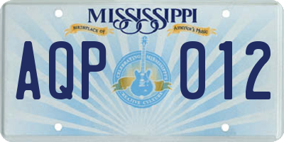 MS license plate AQP012