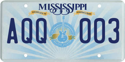 MS license plate AQQ003