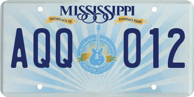 MS license plate AQQ012