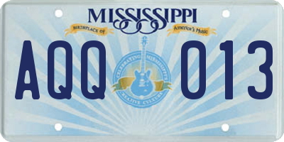 MS license plate AQQ013
