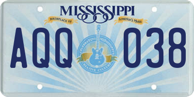 MS license plate AQQ038
